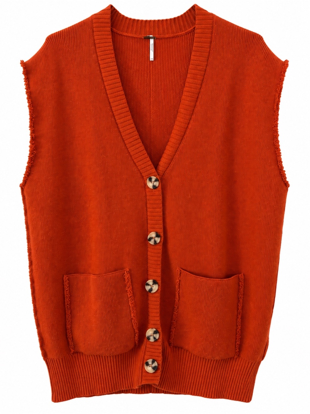 Free People Rust Orange Button-Front Knit Vest